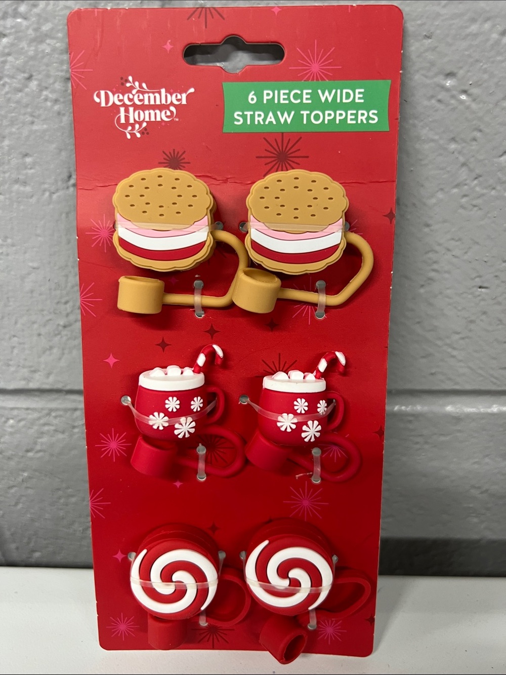 Red Holiday Straw Toppers - 6 Piece Set